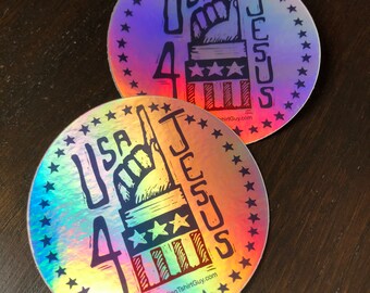 Faith - USA 4 JESUS - Christian Holographic Political Election Sticker / Decal