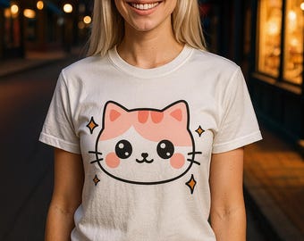 Kawaii Chibi Cat T-Shirt - Pastel Anime Kitty Design for Cat Lovers - Soft Unisex Tee for Cute Casual Style