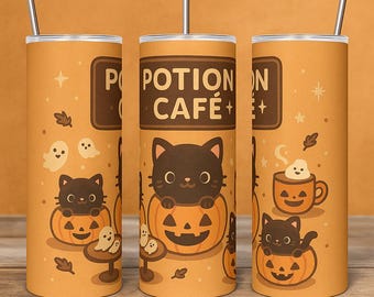 Halloween Cat Tumbler: 20oz Stainless Steel Drinkware for Spooky Sips, Cute Gift for Cat Lovers, Fall Decor, Halloween Party