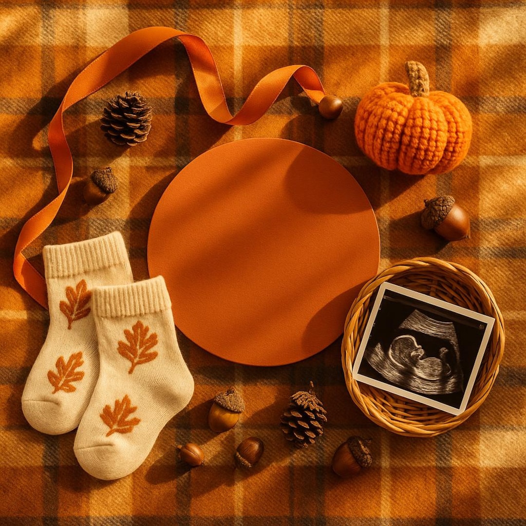 Fall Baby Rattles Canva Add Text Warm Fall Baby Announcement Flat-lay With Sonogram ...