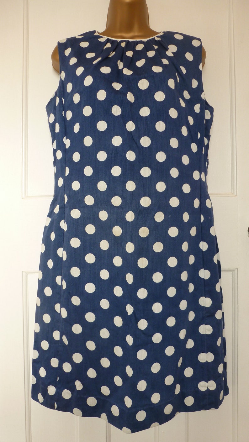 navy polka dot shift dress