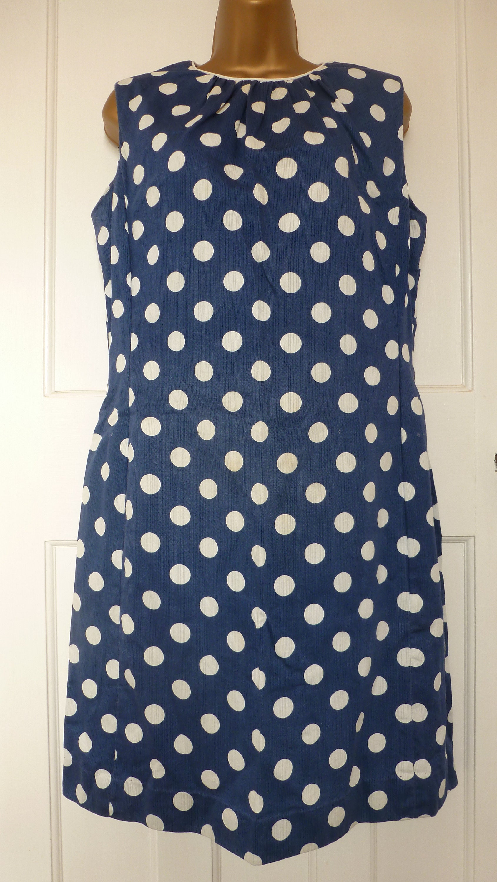 navy polka dot shift dress