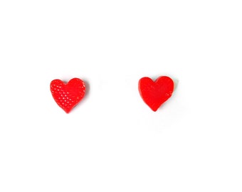 3D printed heart stud earrings / Cute bright stainless steel studs / Many colors available