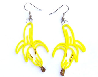 3D printed banana earrings / fruit dangles / Eco-friendly jewelry