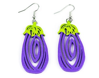 3D printed eggplant earrings / Dangle earrings / Lightweight eco-friendly plastic veggie earring / Gift for vegan