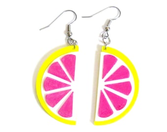 Grapefruit dangle earrings / Lightweight vegan fruit earring / Eco-friendly 3d printed jewelry by Winter Hill