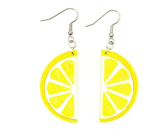 3D printed lemon slice dangle earrings / Colorful summer fruit earrings / Eco-friendly plant-based plastic 3d print jewelry