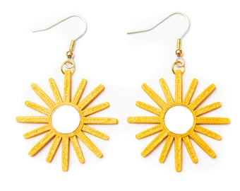 Sunburst Mirror Earrings / Midcentury Earrings / 3D printed gold earrings