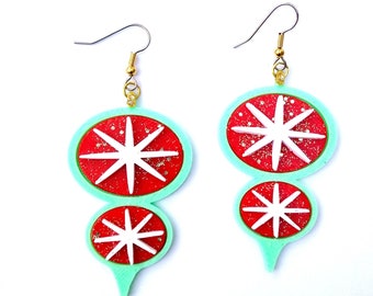 Retro ornament earrings / 3D printed dangly earrings / Lightweight eco-friendly holiday earrings of plant-based plastic