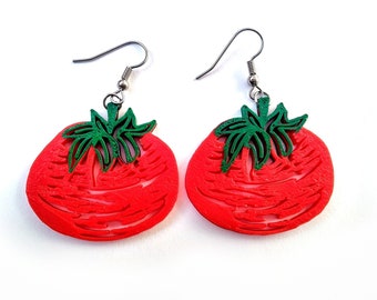 Tomato earrings 3D printed in plant-based plastic / Colorful lightweight dangly vegetable earrings / Gift for gardener