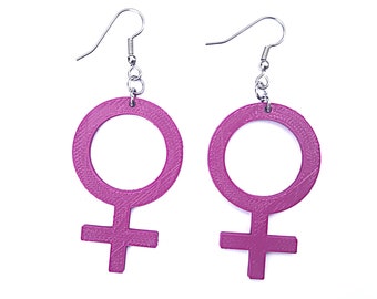 Venus / Female symbol earrings / Pink lightweight 3d printed feminist earrings of eco-friendly plastic by Winter Hill