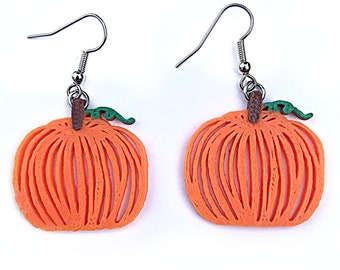 Pumpkin Dangles / Halloween Earrings / 3D Printed Earrings / Fall Earrings