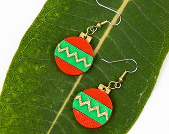 Holiday Ornament Dangles / 3D Printed Red and Green Christmas Earrings