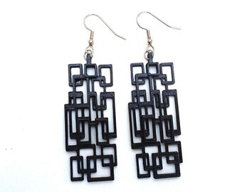 3D printed rectangle earrings / Lightweight statement earrings by Winter Hill jewelry made in MA / Available in many colors