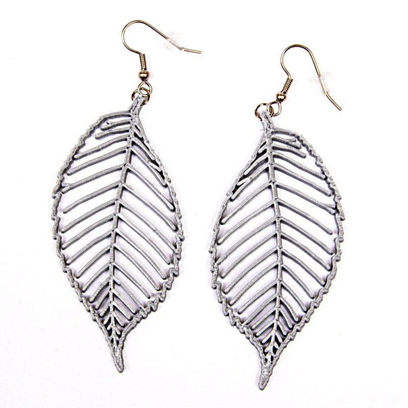 3D printed leaf earrings / Lightweight ecofriendly plastic dangle