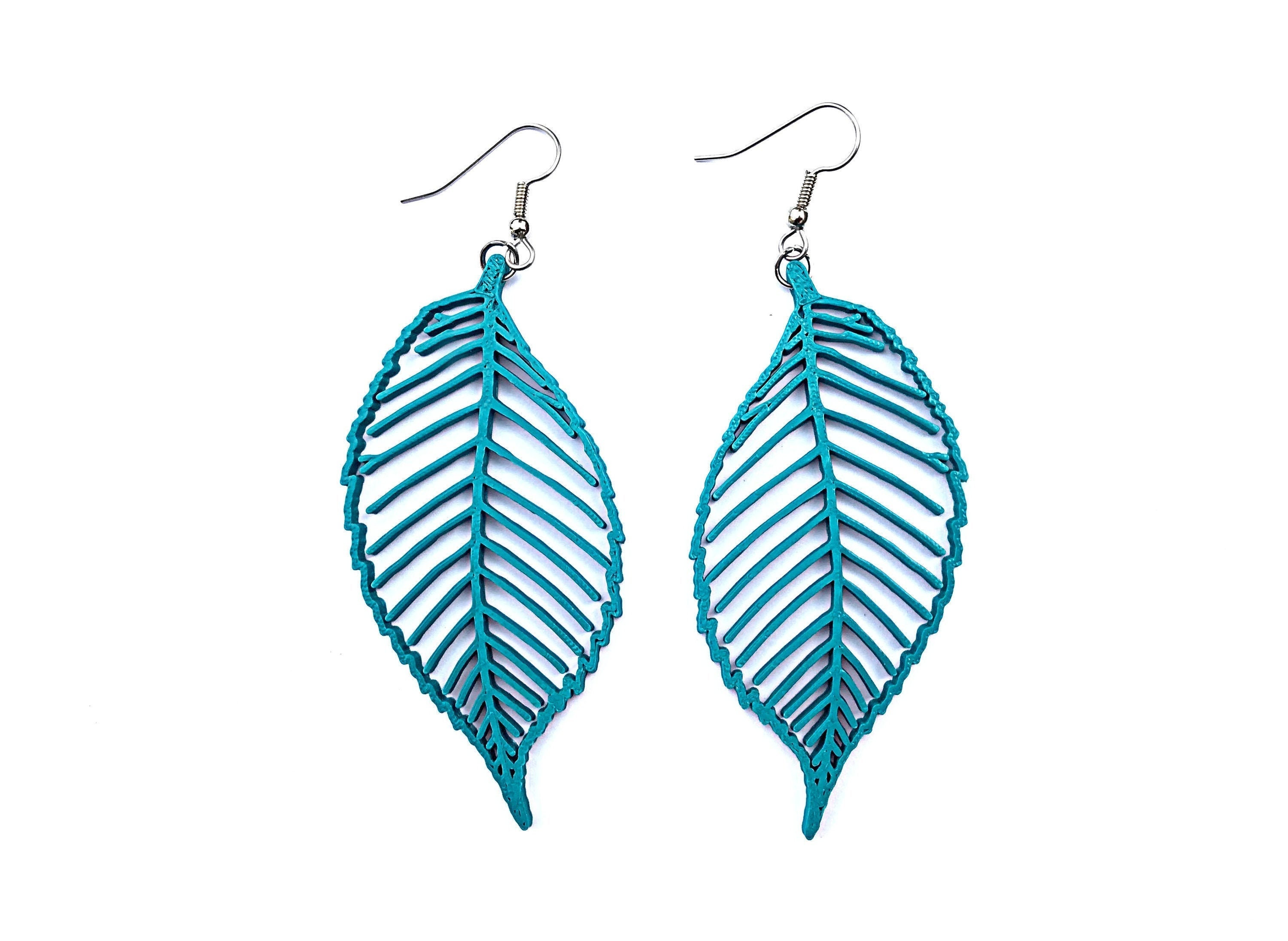3D printed leaf earrings / Lightweight ecofriendly plastic dangle