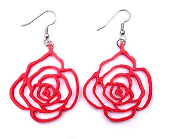 3d printed rose earrings / Romantic lightweight flower earrings / Many colors available
