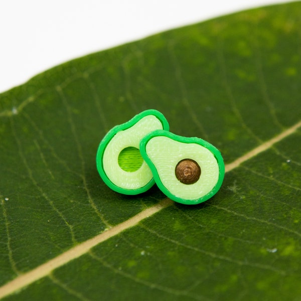 Avocado stud earrings / 3d printed vegan eco-friendly studs of plant-based plastic by Winter Hill jewelry / Made in USA