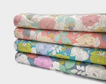 Japanese Cotton Printed Twill Fabric by 0.5 Metre, Sevenberry® Fabric with Floral Patterns, Medium Weight Twill Fabric, Floral Cotton Twill