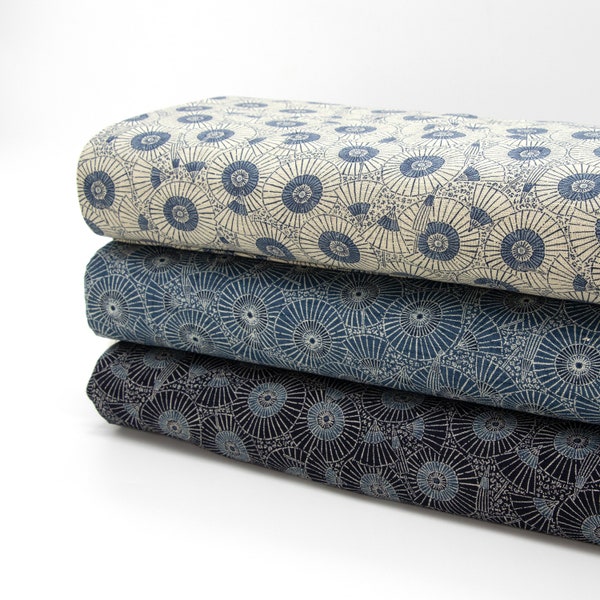 Japanese Cotton Blue Printed Sheeting Uneven Yarns Fabric by 0.5 Metre, Sevenberry Fabric, Japanese Blue Fabric Umbrella Prints