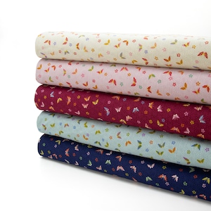 Japanese Cotton Printed Sheeting Fabric by 0.5 Metre, Sevenberry Fabric, Japanese Traditional Prints Butterflies with Hemp Leaves & Flowers