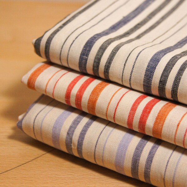 Tea Towel Fabric with stripes by 0.5 Metre, Pure linen Fabric, Natural Linen Fabric