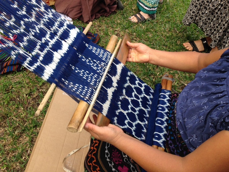 Indigo Guatemalan Fabric by 2.25 Yards, Handwoven from San Juan, White Indigo Cotton Ikat Fabric, Boho Fabric, Ethnic, Tribal, Fair Trade image 5