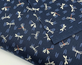 Japanese Cotton Printed Sheeting Fabric by 0.5 Metre, Sevenberry Fabric, Japanese Traditional Prints Dragonflies with Arrows Yagasuri