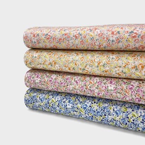 Japanese Cotton Printed Twill Fabric by 0.5 Metre, Sevenberry® Fabric with Small Floral Patterns, Medium Weight for Apparels and Crafts