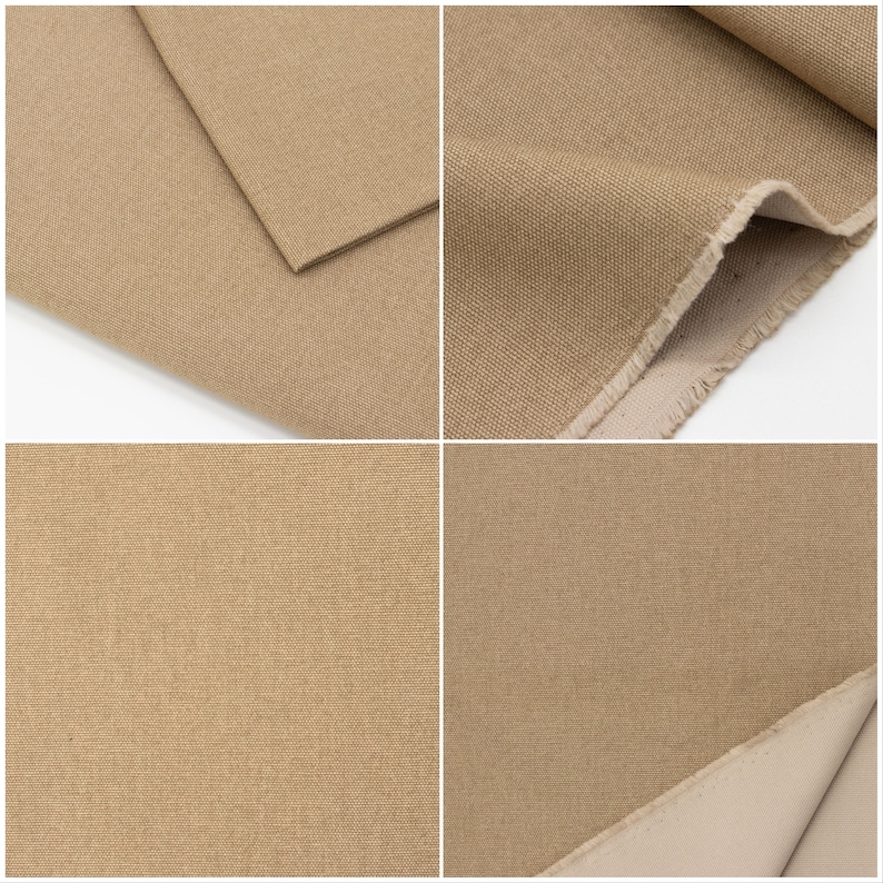 May include: Close-up of a beige canvas fabric with a subtle texture. The fabric is folded in half, showing the raw edge of the material.