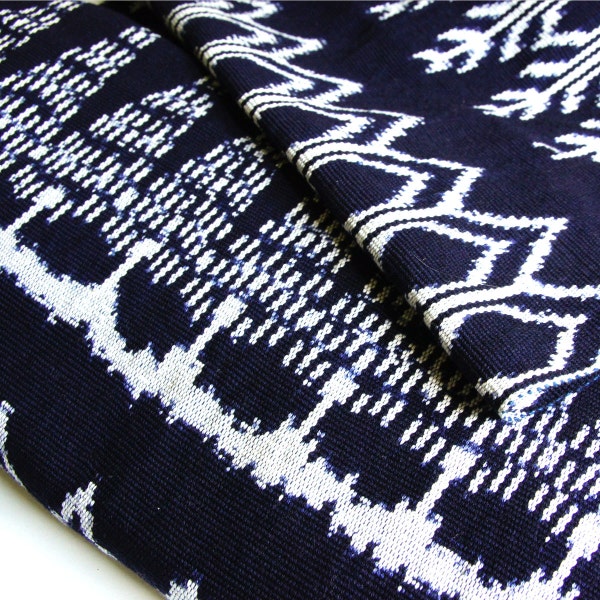 Indigo Guatemalan Fabric by 2.25 Yards, Handwoven from San Juan, White Indigo Cotton Ikat Fabric, Boho Fabric, Ethnic, Tribal, Fair Trade