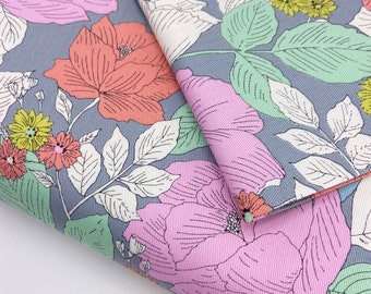 Japanese Cotton Printed Twill Fabric by 0.5 Metre, Sevenberry® Fabric with Floral Patterns, Medium Weight Twill Fabric, Floral Cotton Twill