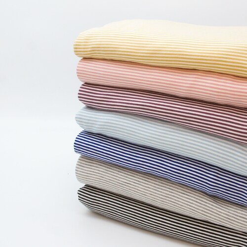 Organic Cotton Lycra Knit Jersey Fabric CLEARANCE Light grey and white yarn dyed stripes