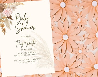 Boho Baby Shower Invitation Template, Digital Download Invite, Editable and Printable, Gender Neutral Invite