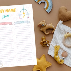 Baby Name Ideas, Baby Shower Name Suggestions, Baby Names, Digital Download, Printable Baby Name Template
