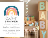 Rainbow Boho Baby Shower Template, Gender Neutral Shower Invitation, Digital Download, Editable and Printable