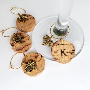 Maple Leaf Wine / Drinks Glass Charm - Handmade Personalised Cork Charms - Thanksgiving Dinner, Autumn Weddings, Canadian, Hen Party, Fall