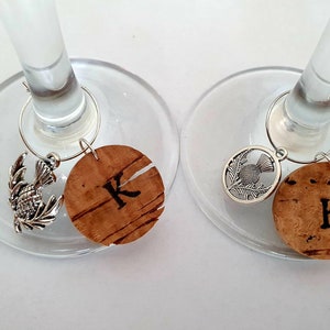 Scottish Thistle Wine Glass Charms - Handmade Personalised Cork Charms for Scottish themed Weddings, Hen & dinner Party, and occasions