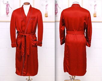 Vintage 1930's/40's Red Men's Robe / Smoking Jacket / Tailored Dressing Gown / Housecoat /  Retro Collectable Rare