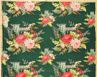 Vintage 1940&#39;s/50&#39;s Barkcloth Fabric / 2- 46&quot; x 38&quot; / Floral Print / Retro Collectable Rare