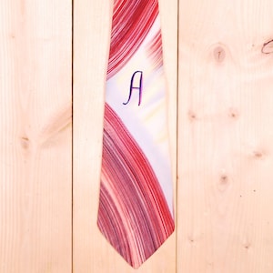 Vintage 1930&#39;s/40&#39;s Red NATIONAL Hand Painted Necktie / Initial &quot;A&quot; Motif / Retro Collectable Rare