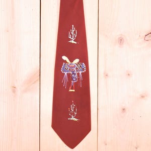 Vintage 1930&#39;s/40&#39;s Brown Hand Painted Necktie / Cowboy Motif / Retro Collectable Rare