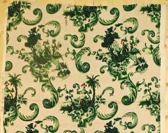 Vintage 1940&#39;s/50&#39;s Barkcloth Fabric / 43&quot; x 52&quot; / Asian Castle Print / Retro Collectable Rare