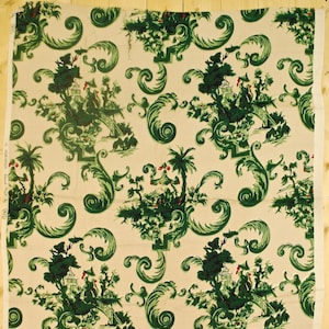 Vintage 1940&#39;s/50&#39;s Barkcloth Fabric / 43&quot; x 52&quot; / Asian Castle Print / Retro Collectable Rare