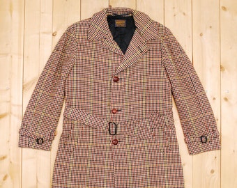 Vintage 1960's/70's Brown Houndstooth PENDLETON 3/4 Longitud abrigo de coche / Hecho en EE.UU. / Leñador / Crucero / Retro coleccionable raro