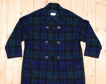 Vintage 1960's/70's Blue & Green Plaid PENDLETON Duffle Coat / Made in U.S.A. / Car Coat / Lumberjack / Cruiser / Retro Collectable Rare