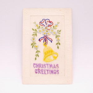 vintage WW1 1916 Hand Made Silk CHRISTMAS Card / Made in France / Retro Collectable Rare