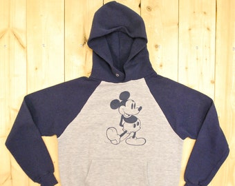 Vintage 1970's MICKEY MOUSE Grey Hooded Sweatshirt / Made in U.S.A. / DISNEY / Retro Collectable Rare