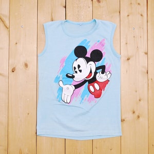Vintage 1970&#39;s/80&#39;s MICKEY MOUSE Seafoam Muscle Tank Top / Made in U.S.A. / Retro Collectable Rare