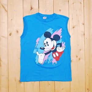 Vintage 1970&#39;s/80&#39;s MICKEY MOUSE Blue Muscle Tank Top / Made in U.S.A. / Retro Collectable Rare